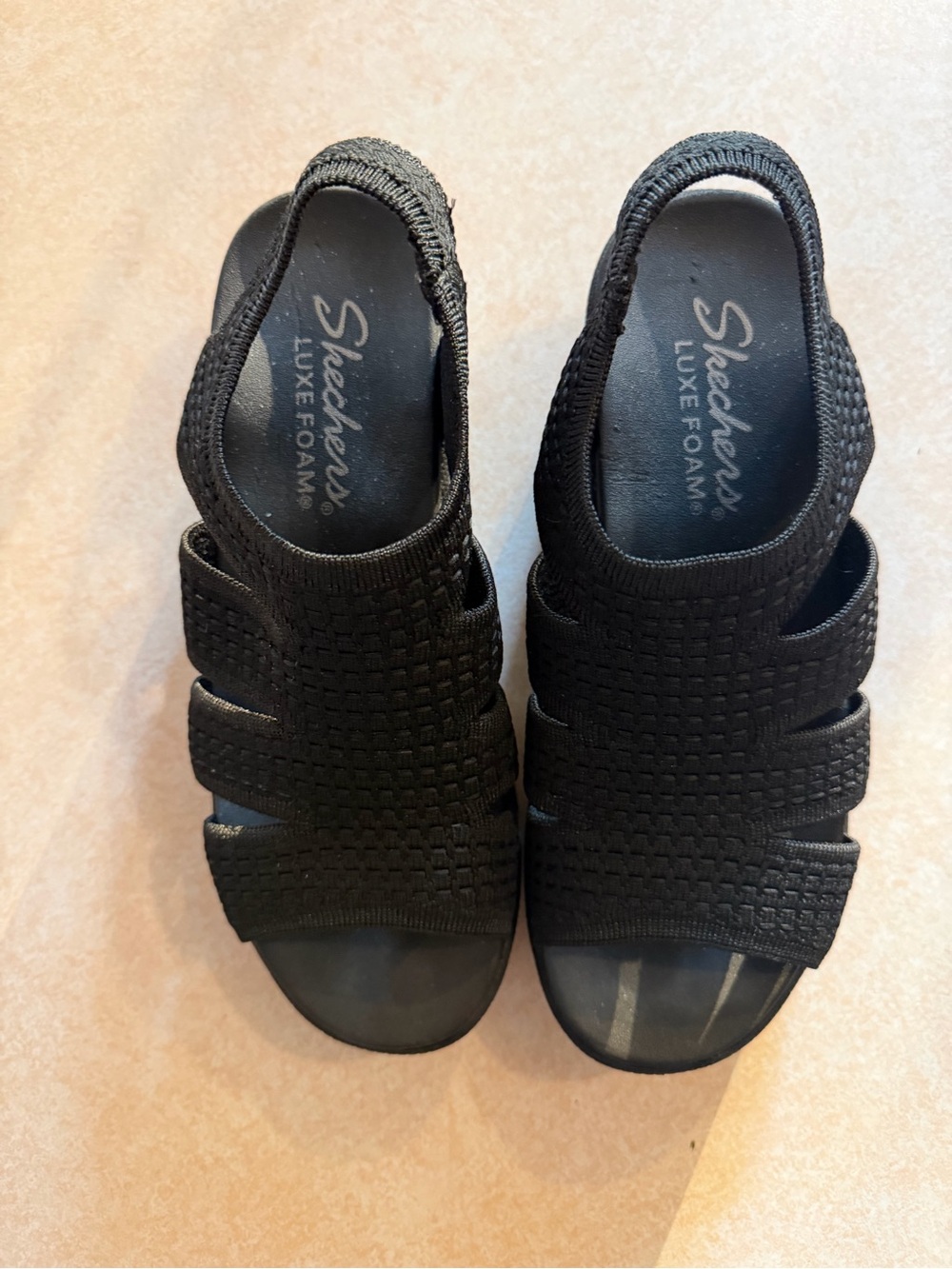 Skechers Parallel Lite Dreammaker Black Wedge Sandals Women's Size 7 Coastal - Picture 2 of 5